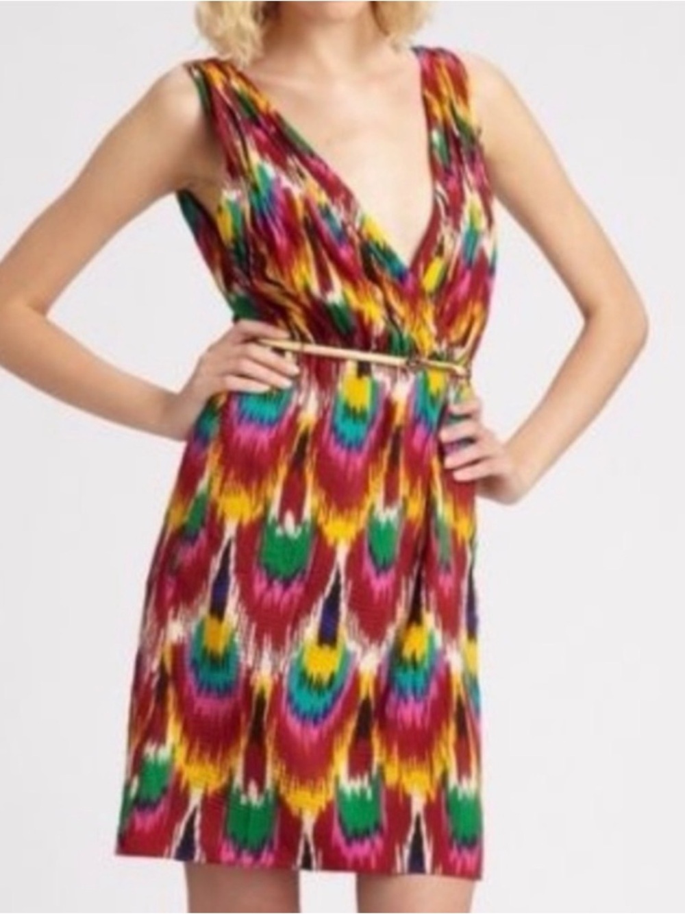 Alice + Olivia Alameda Ikat Pleated Mini Dress size Medium EUC Medium Y2K